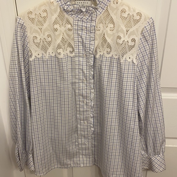 Cute Sandro Vintage Blouse with White Lace - Picture 6 of 8